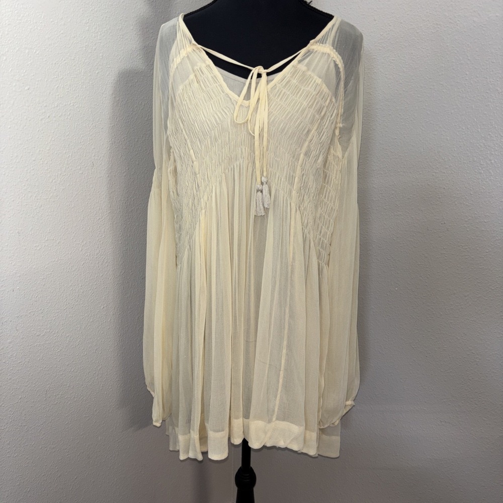 New Free People Babydoll Dress Women's S Tan Lunar Rock Cottage Boho Fairycore